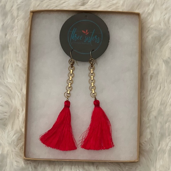 NWT Gold Plated Red Tassel Earrings - Picture 4 of 5